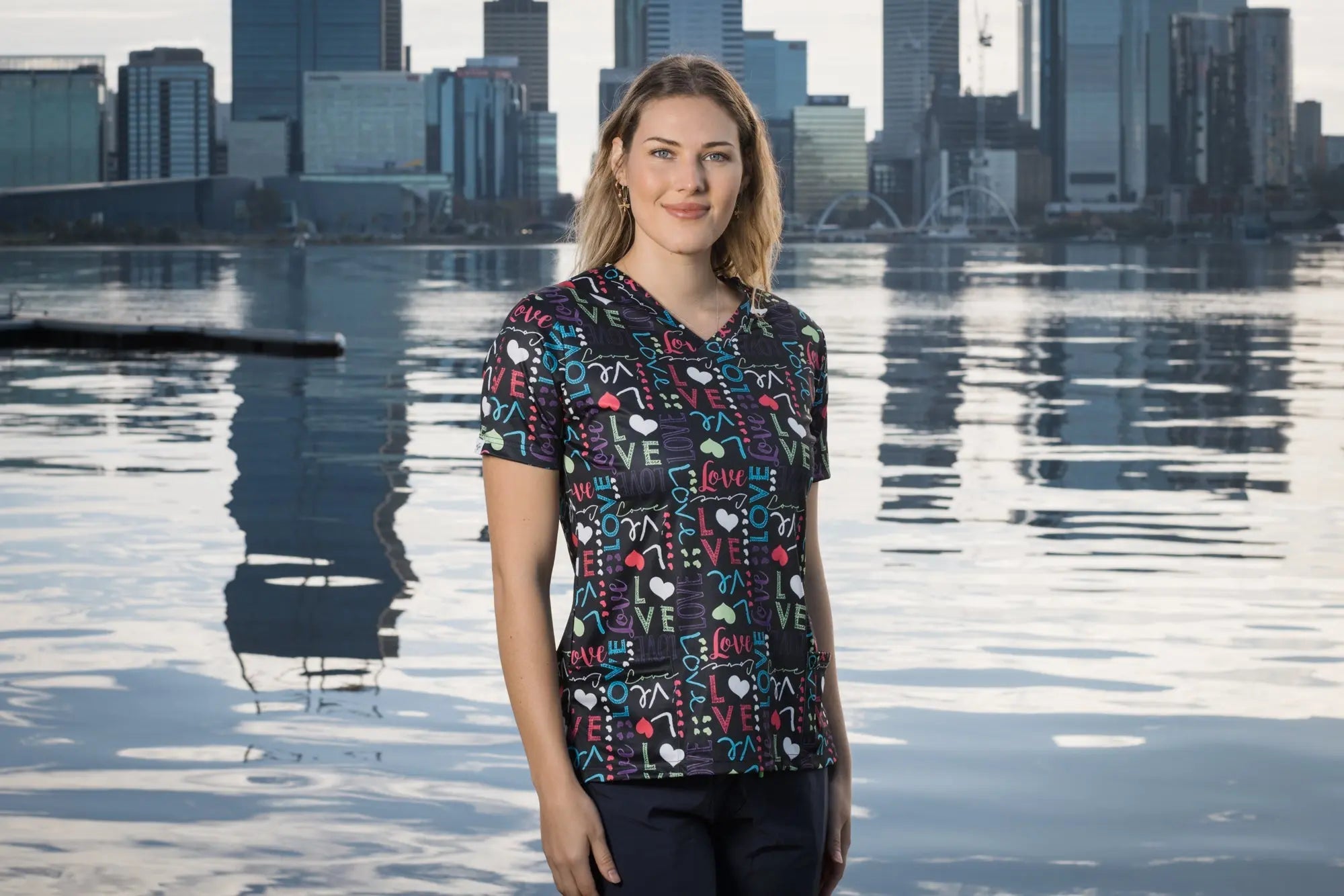 Softies Women's Love Life Slim Fit Fun Scrub Top LLOT01 Simply Scrubs Australia